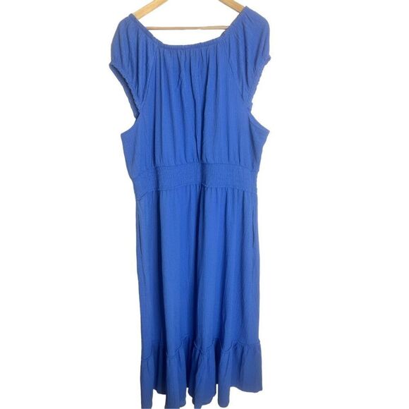 Lane Bryant blue Cap-Sleeve Smocked-Waist Midi Dress sz 22/24 - Picture 5 of 7